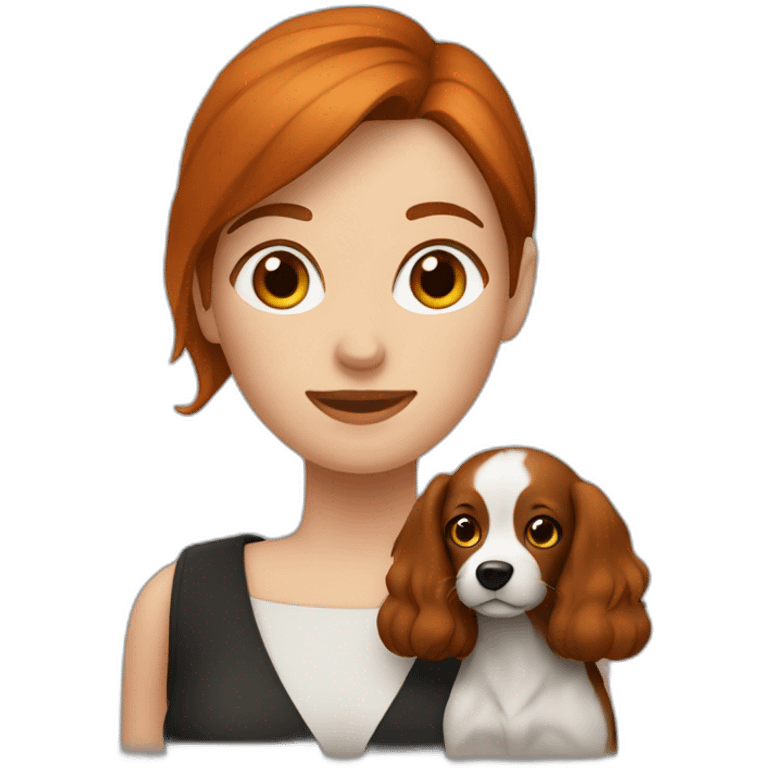 Femme rousse avec son chien noir et marron emoji