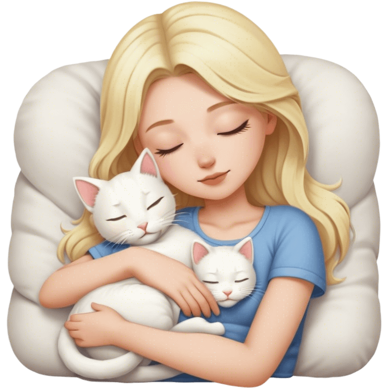 White kitty sleeping on blonde white girl's lap emoji