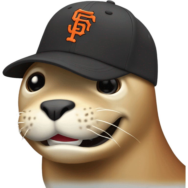 laughing sea lion with a san francisco giants baseball cap portrait emoji