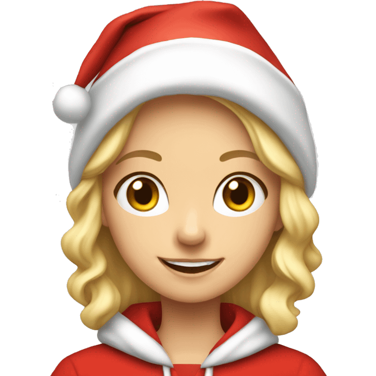 smiling blonde haired girl with a santa hat and hoodie  emoji