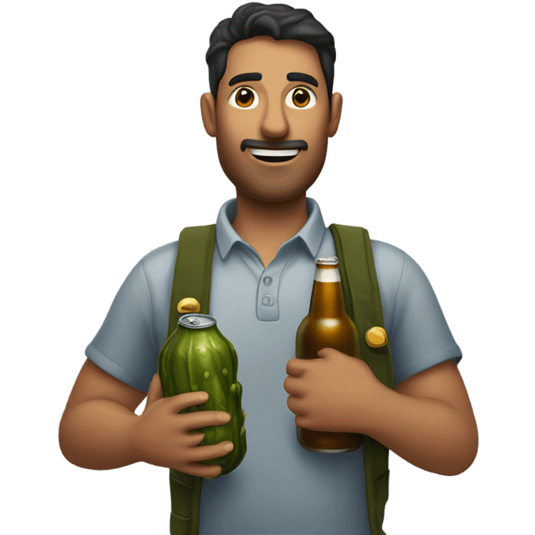 Guy holding a beer and pickle emoji