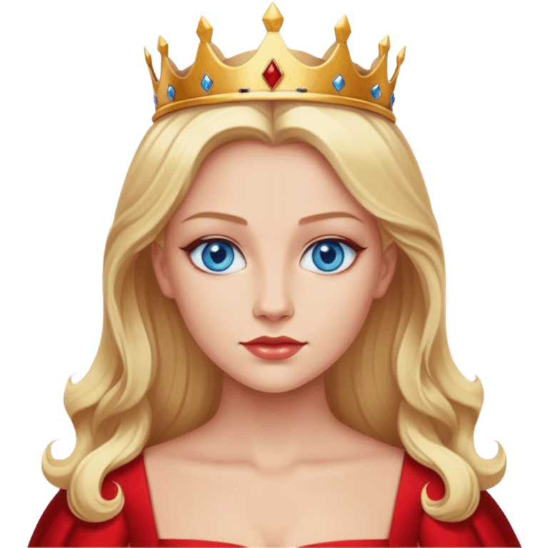 blonde queen blue eyes, red dress emoji