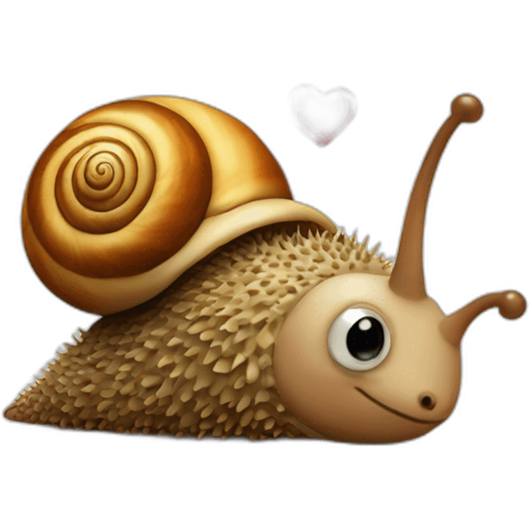 a cute snail with a friendly face kisses a hedgehog emoji