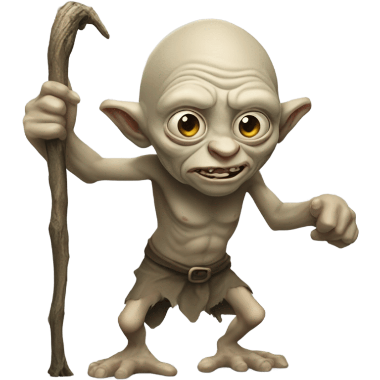 Troll with Gollum features holding a staff emoji