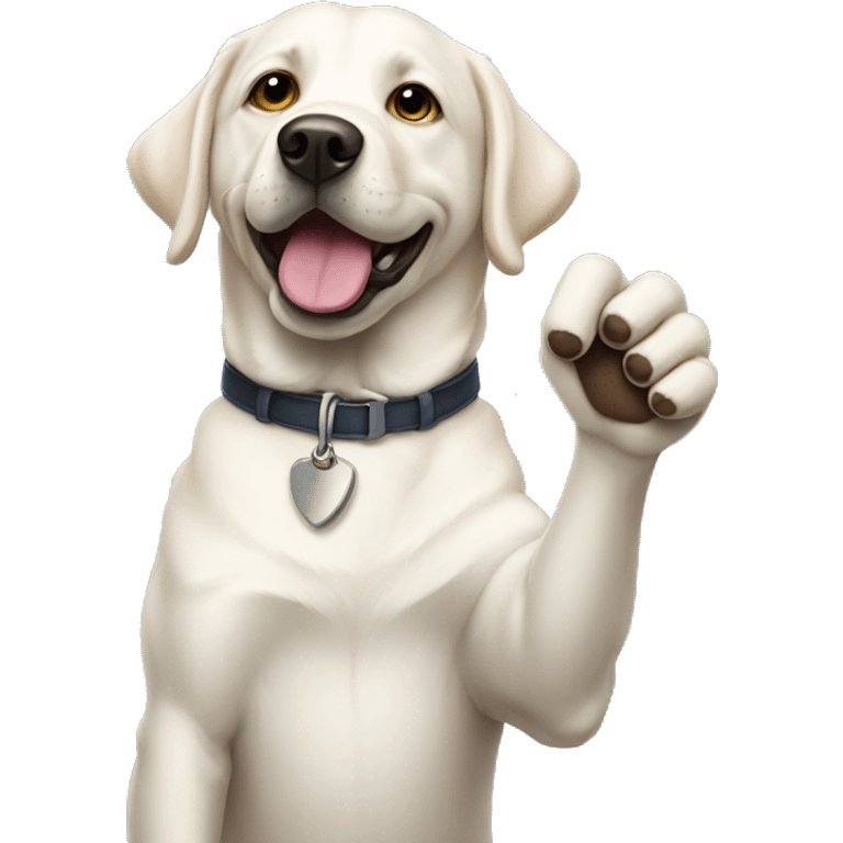 a white lab holding up a middle paw emoji