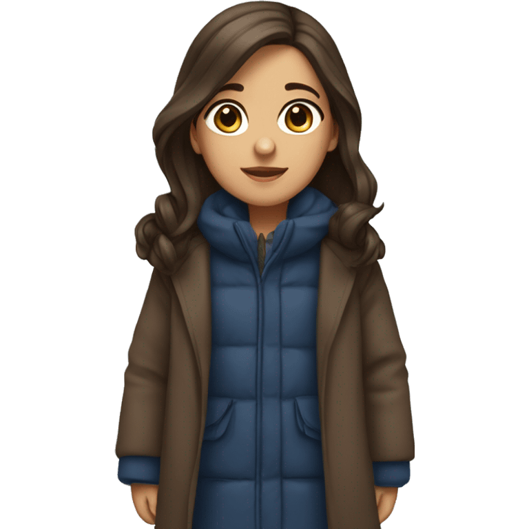 winter, christmas, hispanic, long brown hair, girl, brown eyes, child, full body, blue coat emoji