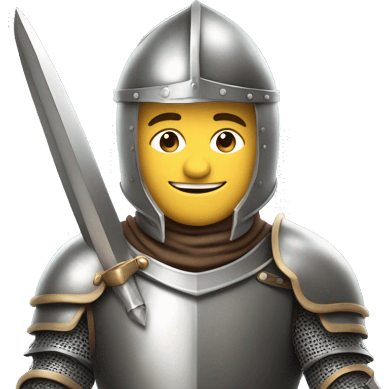 a smiling knight with full armor, holding a sword, half body emoji