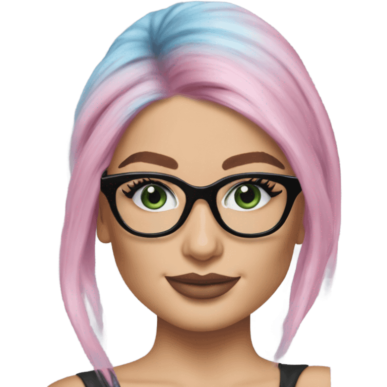 Photo Realistic kylie jenner stylish pink hair BLUE eyes and glasses elegant  emoji