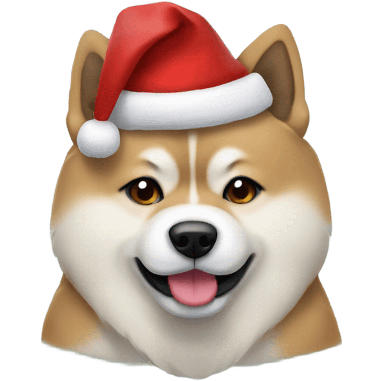 Akita with teddy in his mouth and cute eyes and cute smile with a Christmas hat emoji