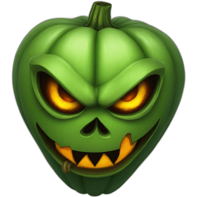 Greenfire pumpkin head with demon eyes emoji