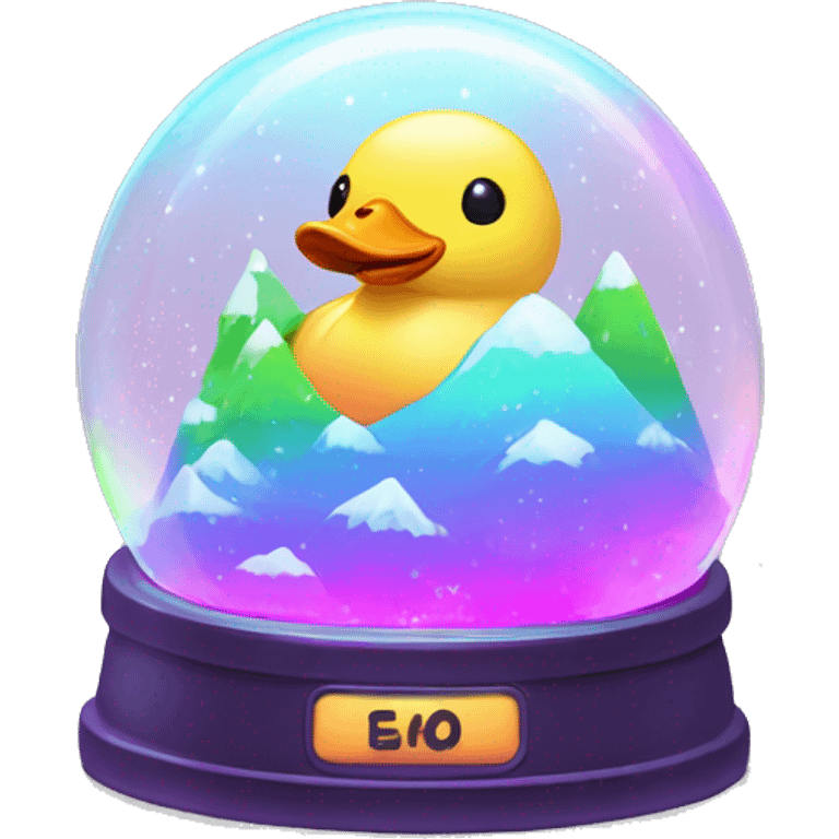 Kawaii rainbow neon duck mountain snow globe  emoji