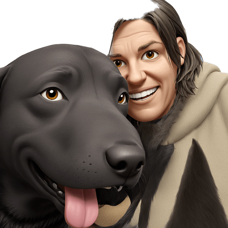 boy with dog and smile emoji