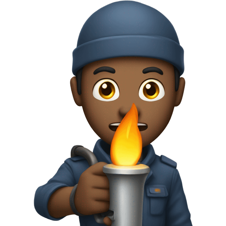 a guy holding torch in hand and scare emoji