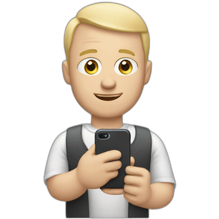 Balding Blonde man holding iPhone in hand emoji