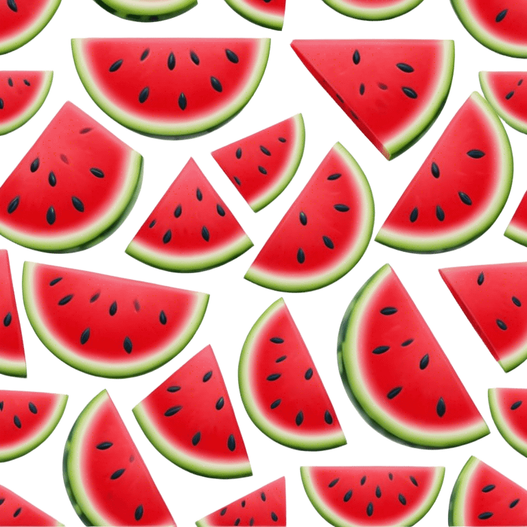 Cinematic juicy watermelon, thick slices revealing vibrant red interior, glossy and glistening with tiny black seeds, fresh and refreshing, soft glowing background, summer vibes. emoji