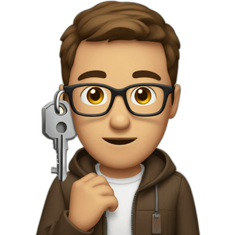 brown-short-haired man with glasses, struggling to fit a key into a lock door emoji