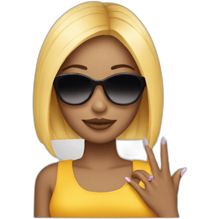 girl with long nails fingers intertwined and sunglasses on emoji