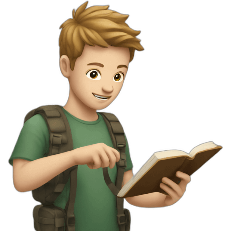 Young white man taking a photo of a book emoji