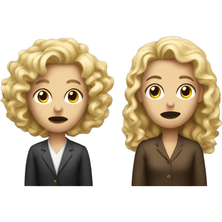 Blonde woman interrogating man with curly hair  emoji