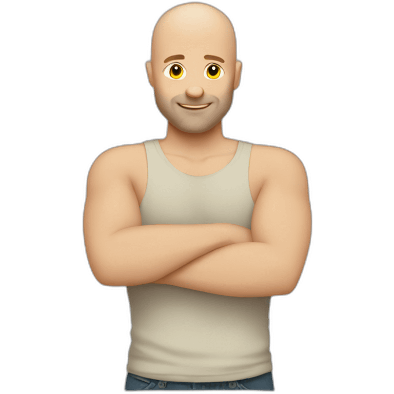 Bald caucasian man selfhug emoji