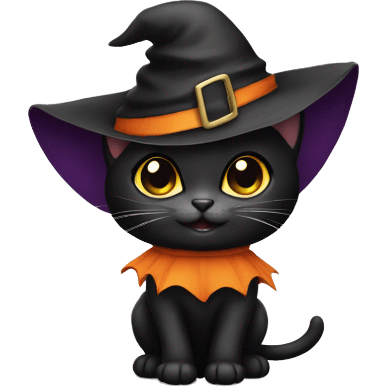 Black kitten wearing Halloween costume emoji