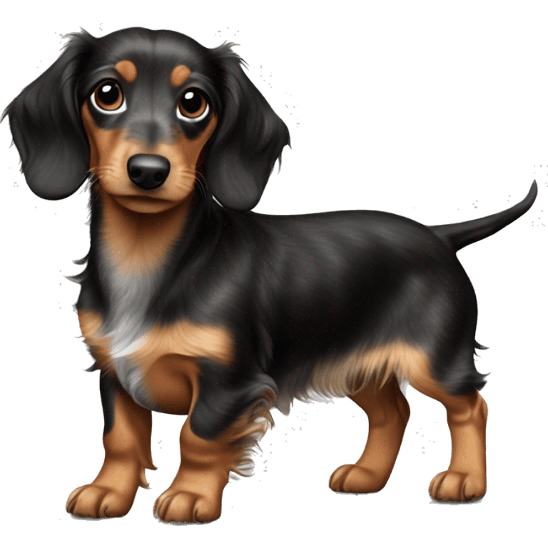 Tri Merle long haired Dachshund puppy full body emoji