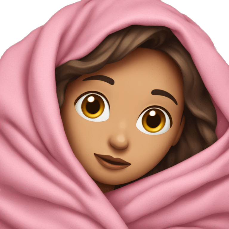 Brunette girl folded in pink blanket emoji