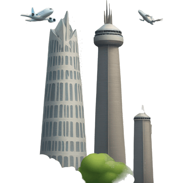 Two towers and airplane emoji