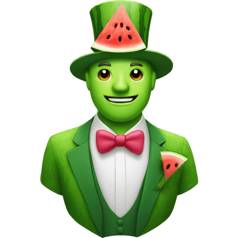 Green man with watermelon top hat and suit emoji