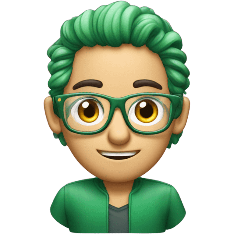 um coelho verde de cabelo rosa com olhos grandesusando um fone da aple usando um oculos achatado emoji