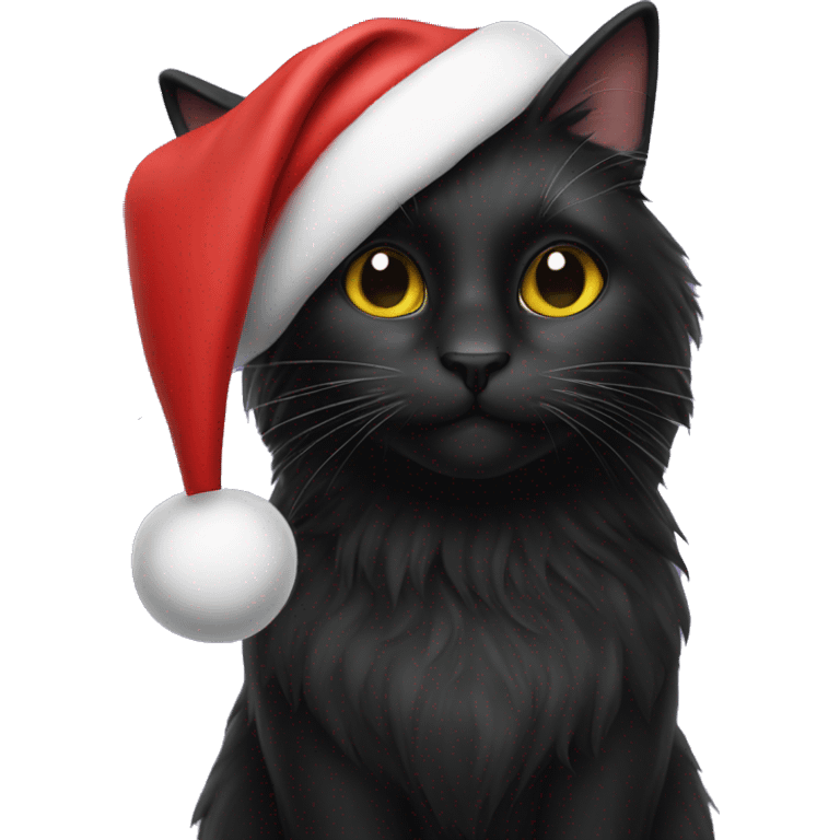 long haired black cat wearing santa hat emoji