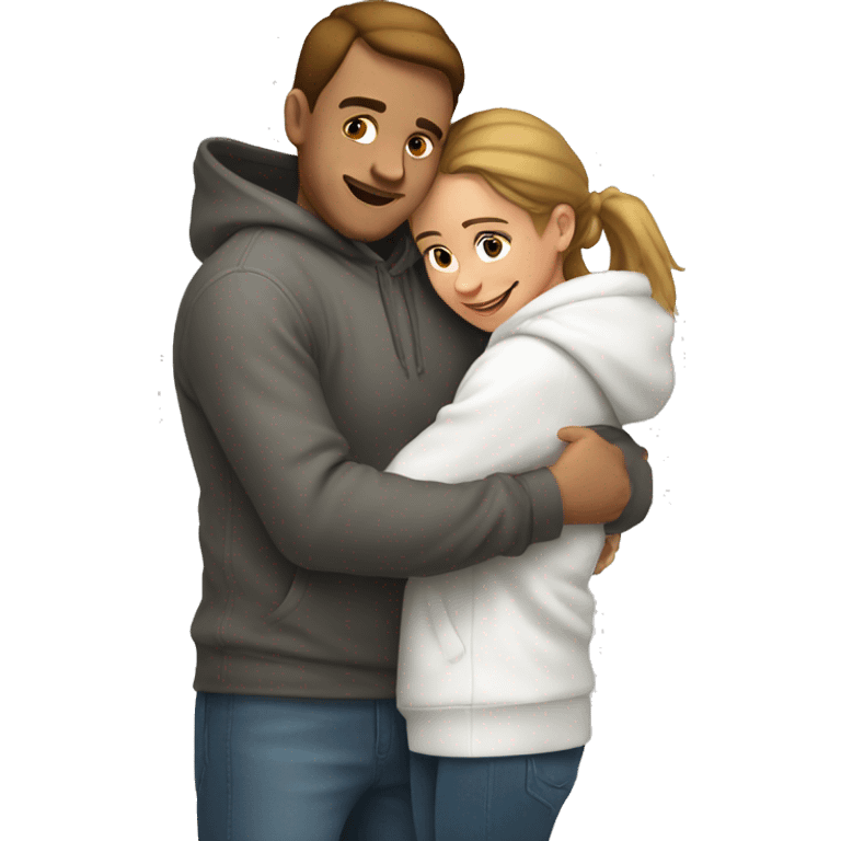 An emoji of a man wearing a white hoodie, standing next to his sister. He is hugging her warmly, showing a close sibling bond emoji