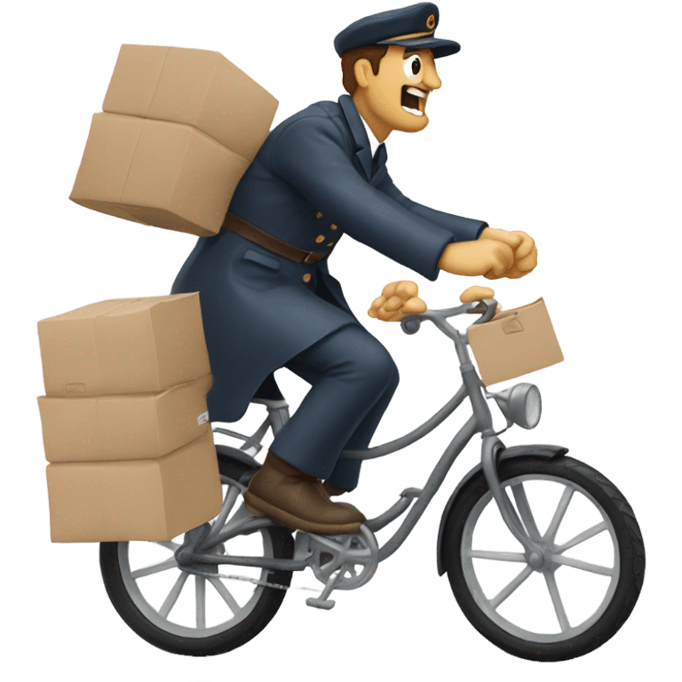 Postal Dude riding a bike with petitions flying out of his trenchcoat emoji