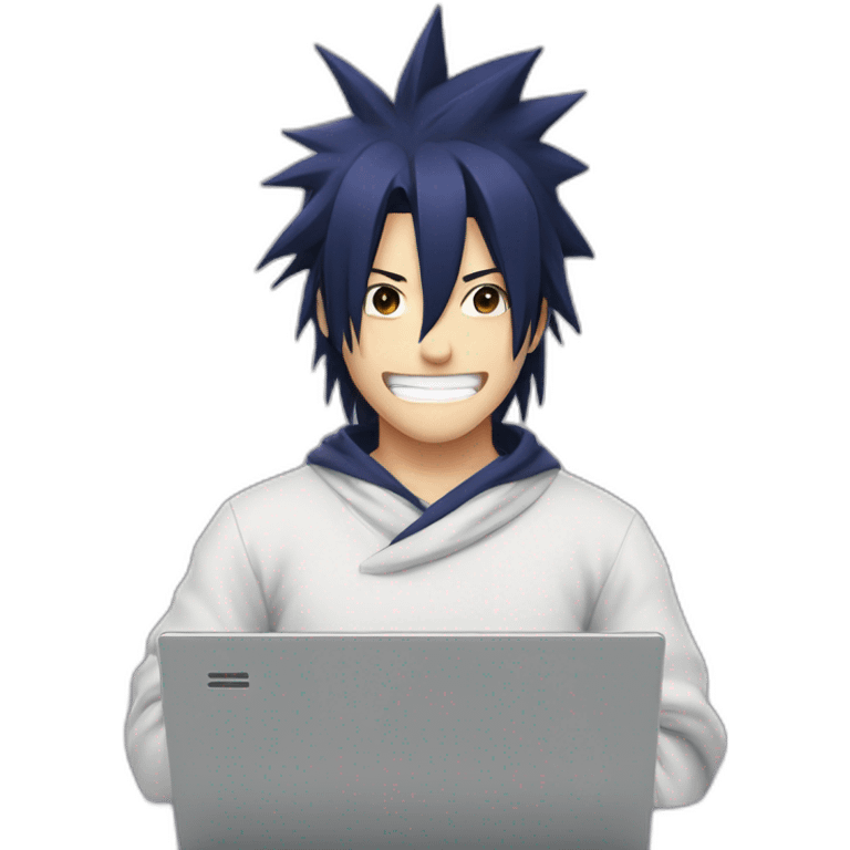 Sasuke smiling with laptop  emoji