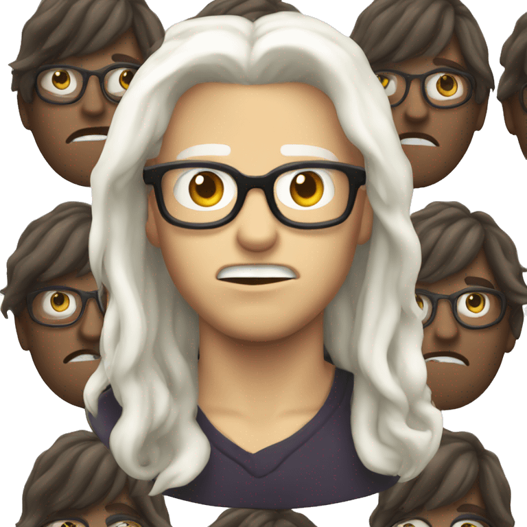 white boy with glasses and long hair doing evil face emoji