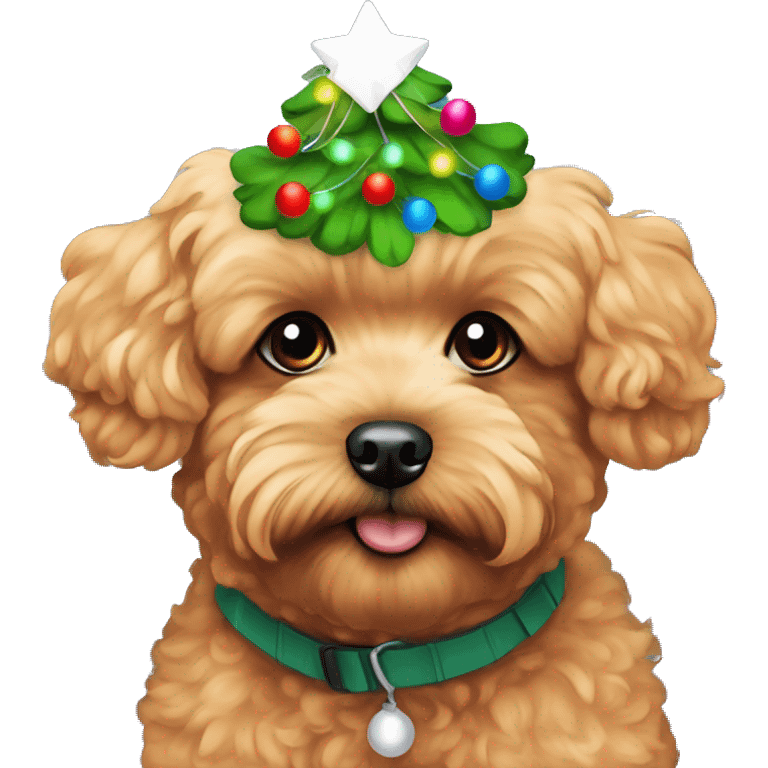 Red maltipoo with Christmas lights decorated around its neck emoji