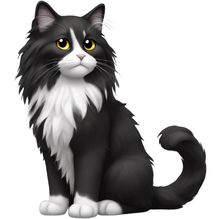 Fluffy cat long hair black and white emoji