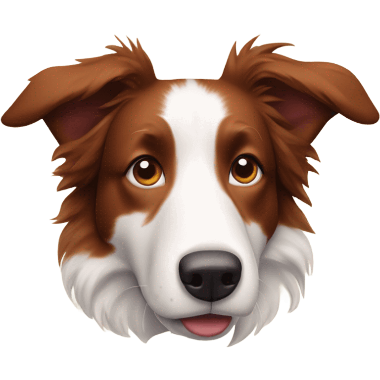 A red and White border collie with falling ears emoji