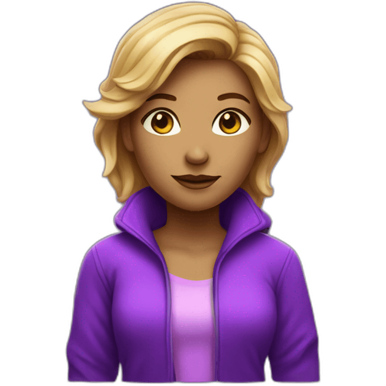 A neon purple themed female character emoji