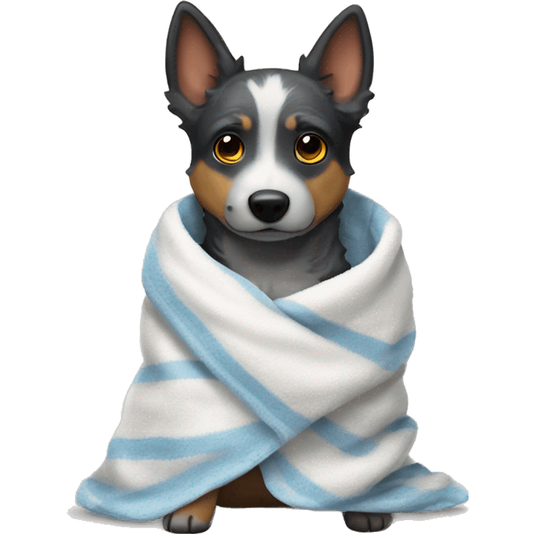 Blue heeler wrapped in a towel emoji