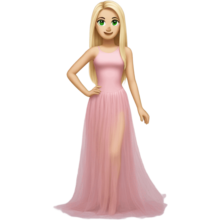 Realistic White girl with Long straight blonde hair, green eyes, tattoos, full body wearing pink tulle dress emoji