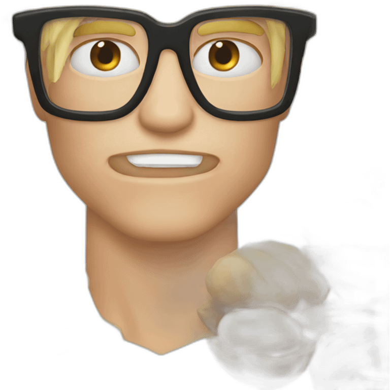 Blond man blue eye glasses muscle eat hazelnut emoji