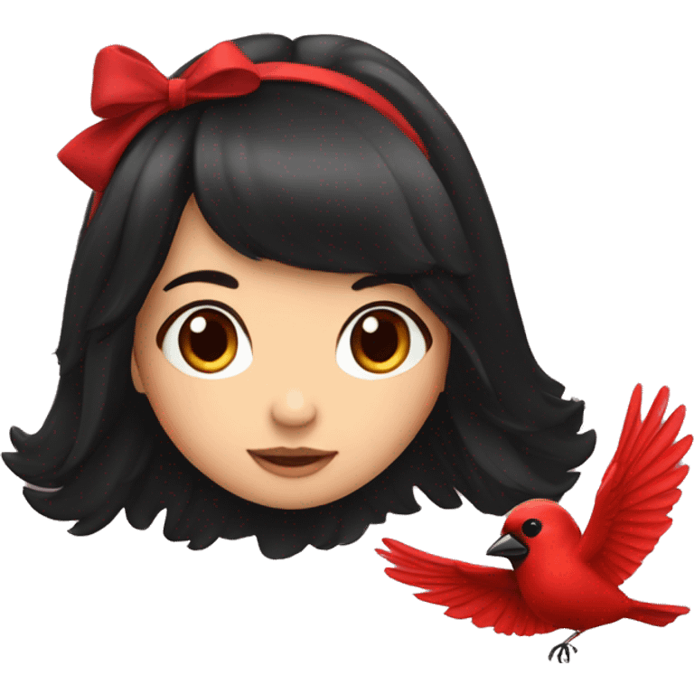 Cute girl black hair flying on cardinal bird emoji