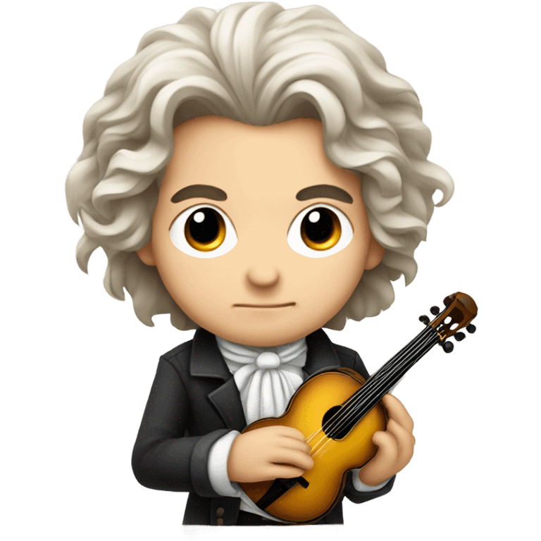 Chibi Beethoven with stern face and a banjo emoji