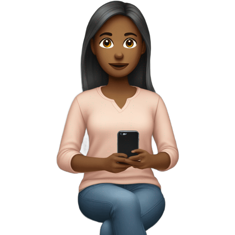 Girl sitting with smartphone indoors with long sleeves with medium skin tone emoji