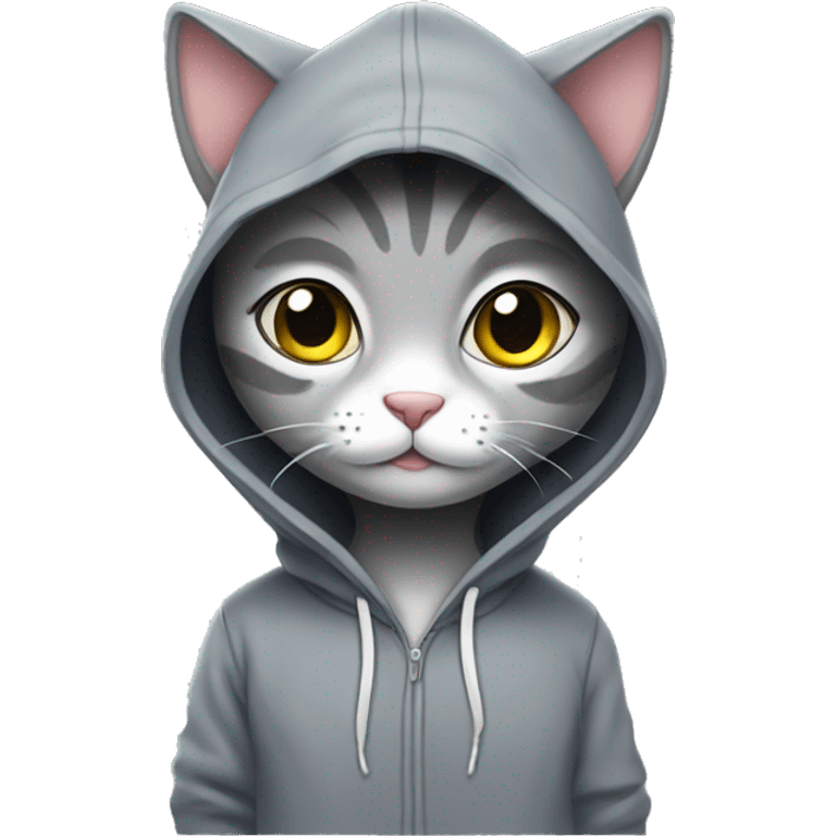 Grey kitty in hoddie emoji