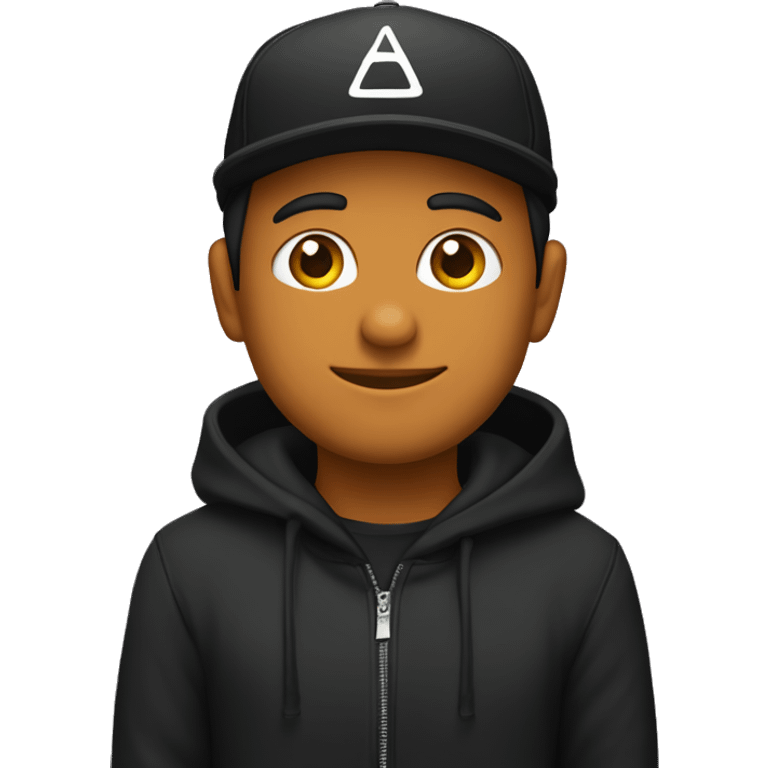 Un chico color piel clara, sudadera negra, cabello largo y gorra negra al reves emoji