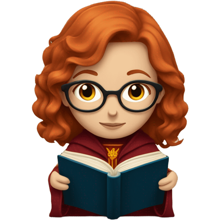 Redhead with deep blue eyes gryffindor reading a book emoji