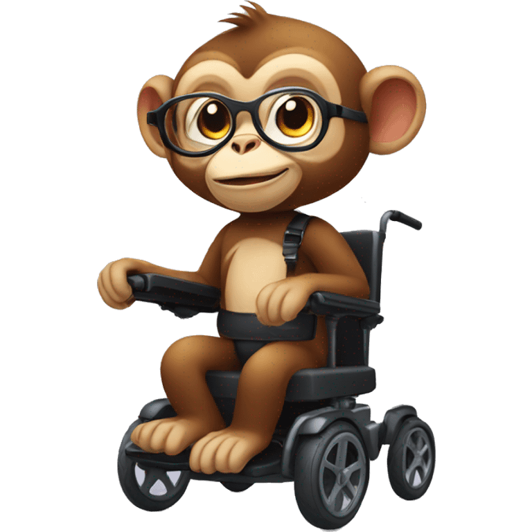 cute small monkey with glasses in electric wheelchair emoji