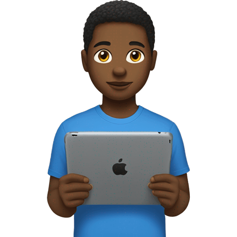 Black boy with iPad in hand with blue Nike shirt on  emoji